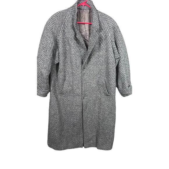 VTG Neiman Marcus Coat Mens Size 48 Wool Herringbone Italian Made Overcoat 90s - Picture 1 of 15